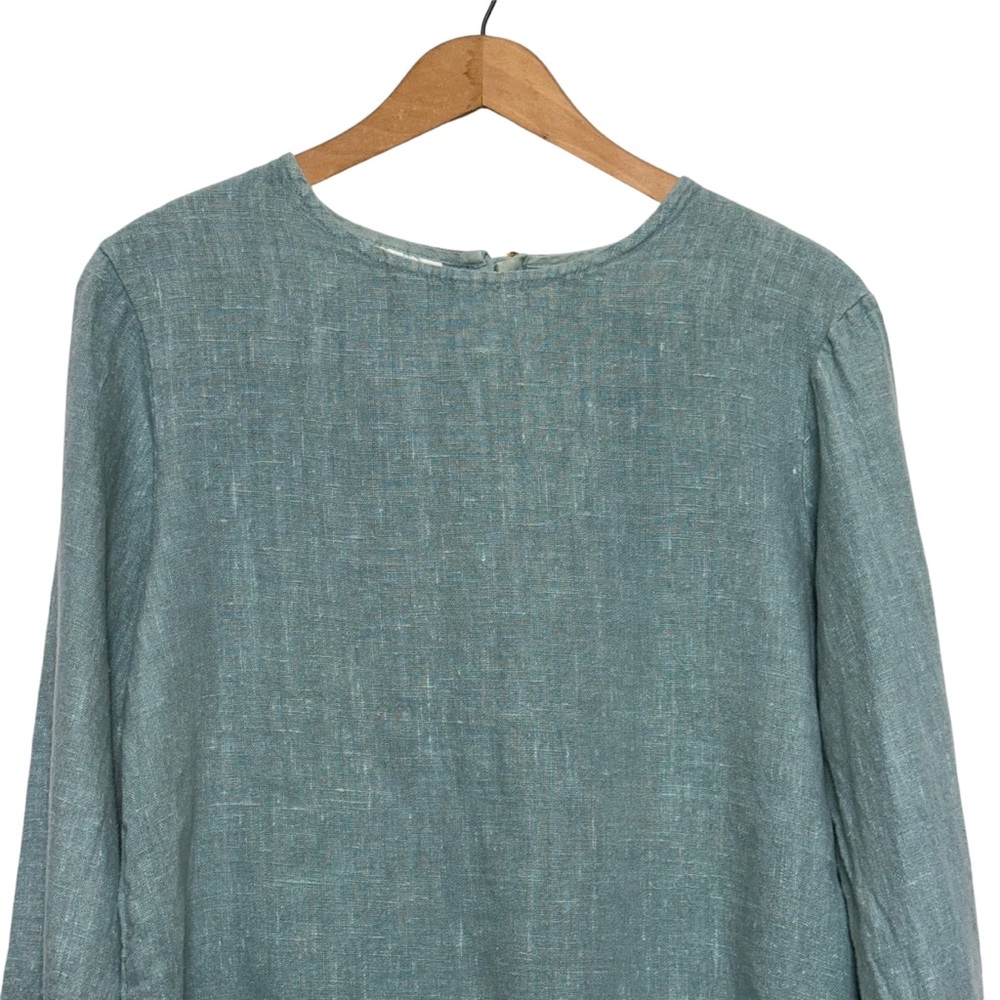 BRYN WALKER Dusty Teal Blue Boxy Slub Knit 100% Linen Top Small - Picture 4 of 10